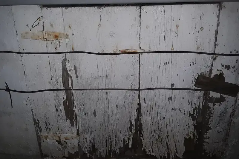 Water-stained crawl space access panel