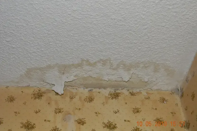 Wall finish bubbling and peeling from a slow water leak
